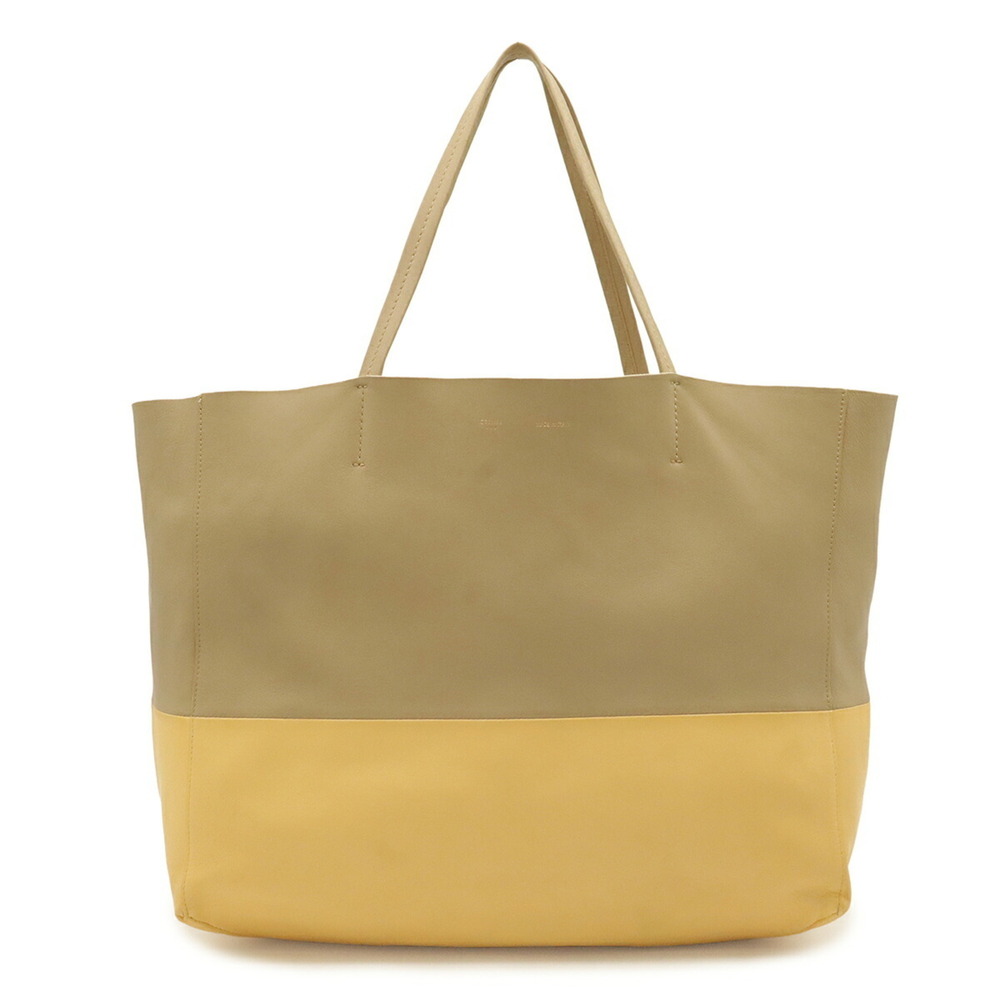 CELINE Horizontal Cabas Bicolor Tote Bag Large Shoulder Leather Sand Beige Cr...